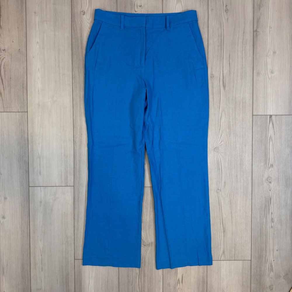Ann Taylor Factory Blue Linen Blend Straight Leg Trousers Pants 10 612109